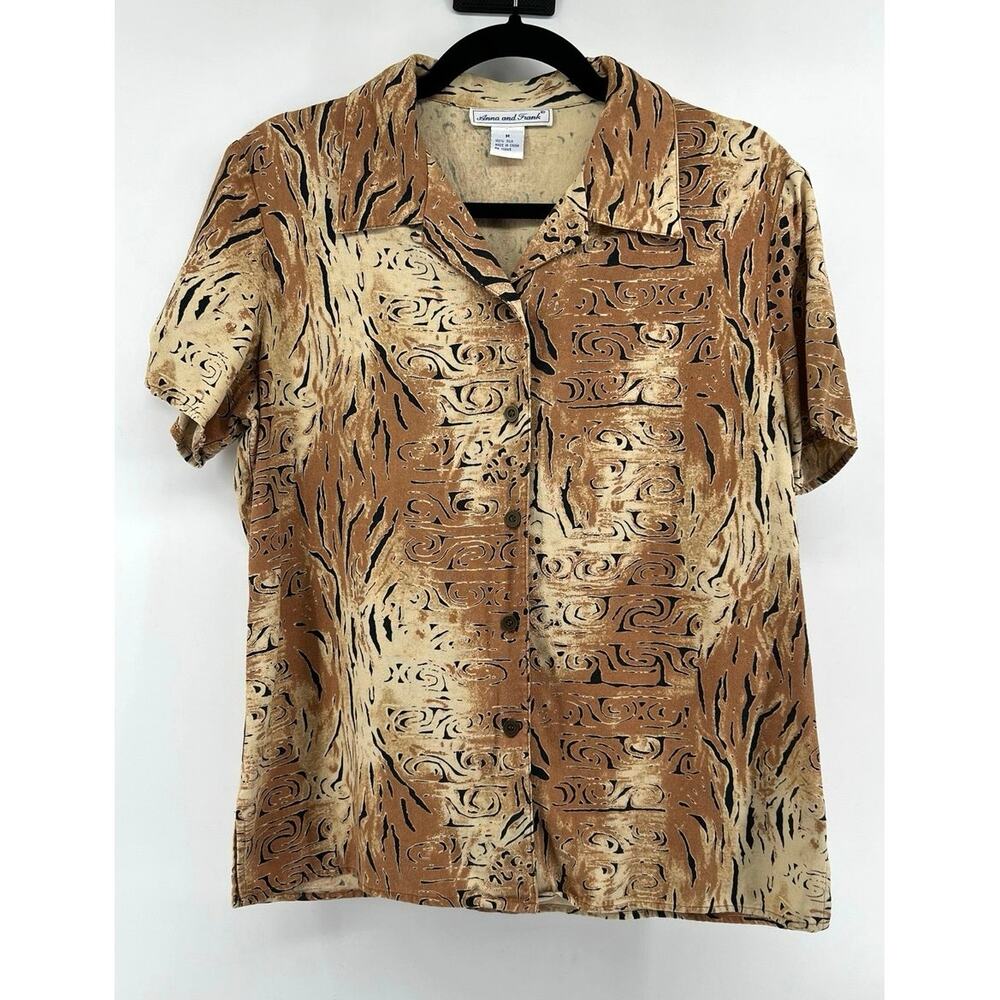 Vintage Anna and Frank Silk Button Up Shirt Women's Size M Animal Aztec Blouse